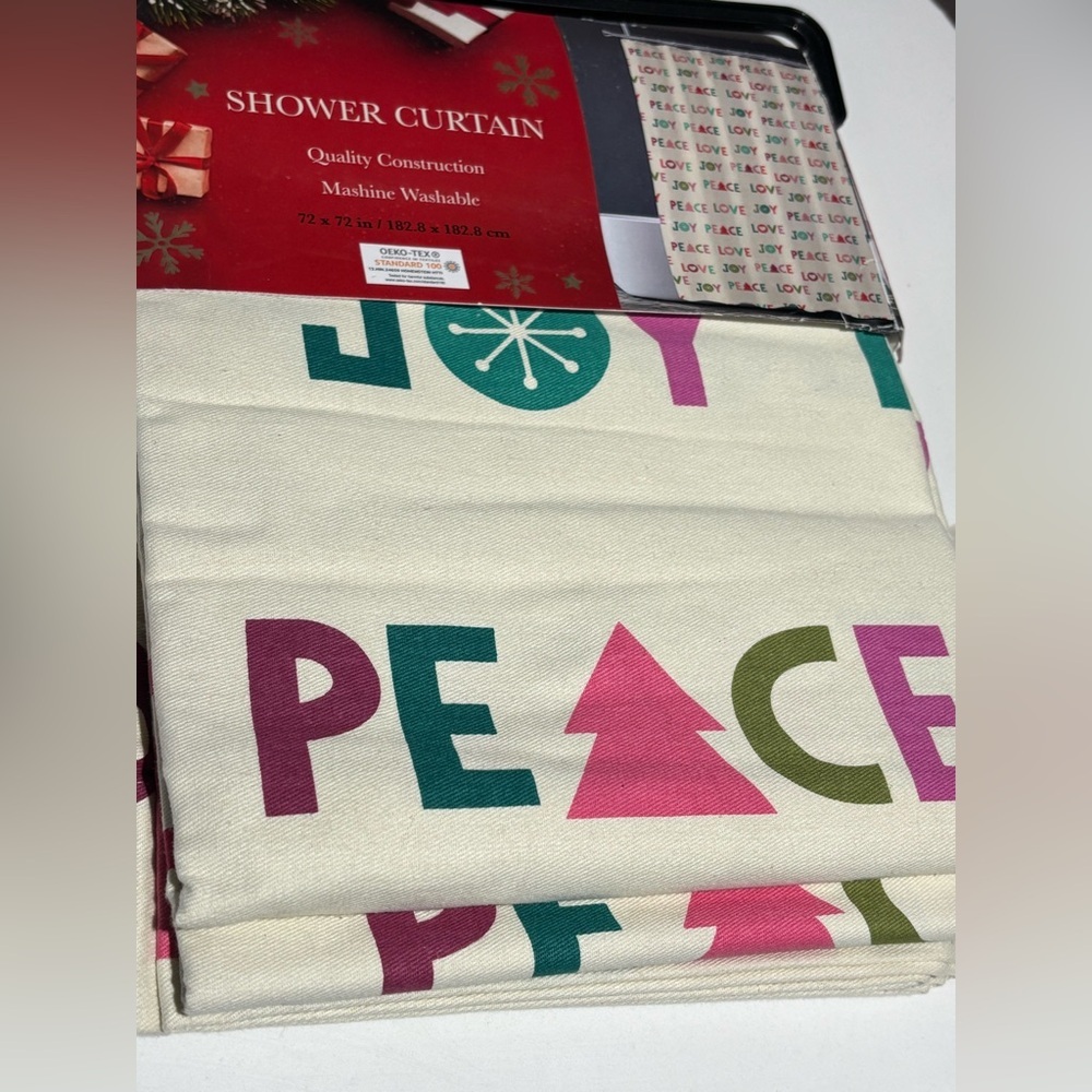 Shower Curtain 72” by 72” Peace Love Joy